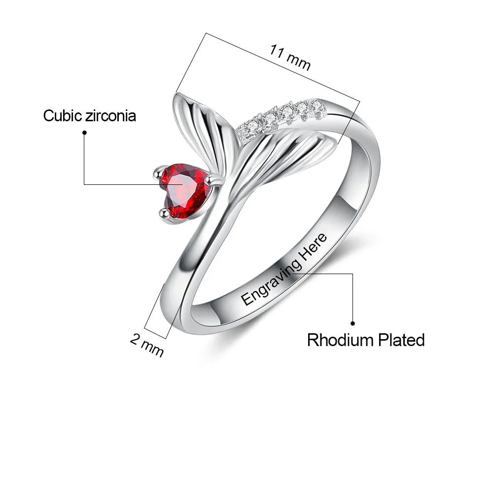 Personalized Birthstone Fish Tail Rings For Women