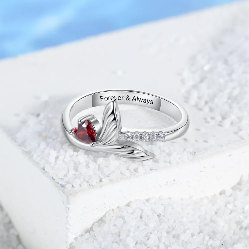 Personalized Birthstone Fish Tail Rings For Women