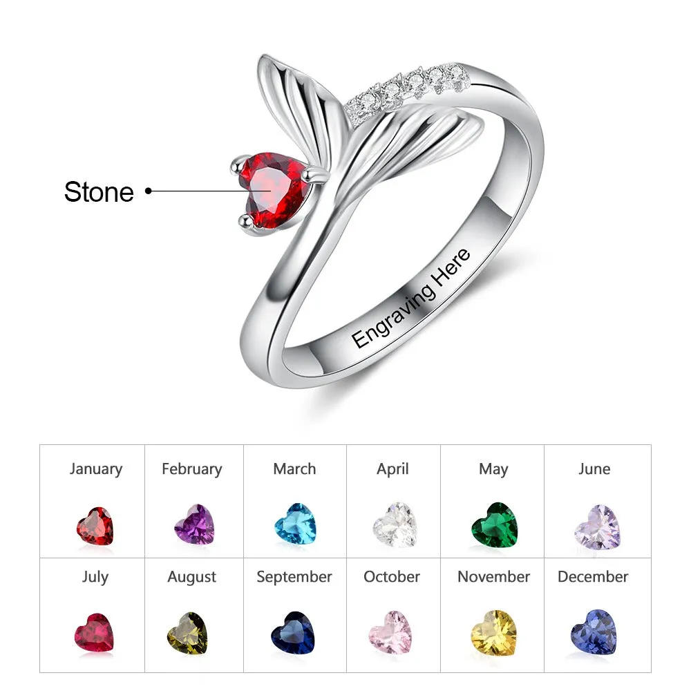 Personalized Birthstone Fish Tail Rings For Women