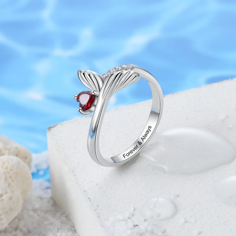 Personalized Birthstone Fish Tail Rings For Women