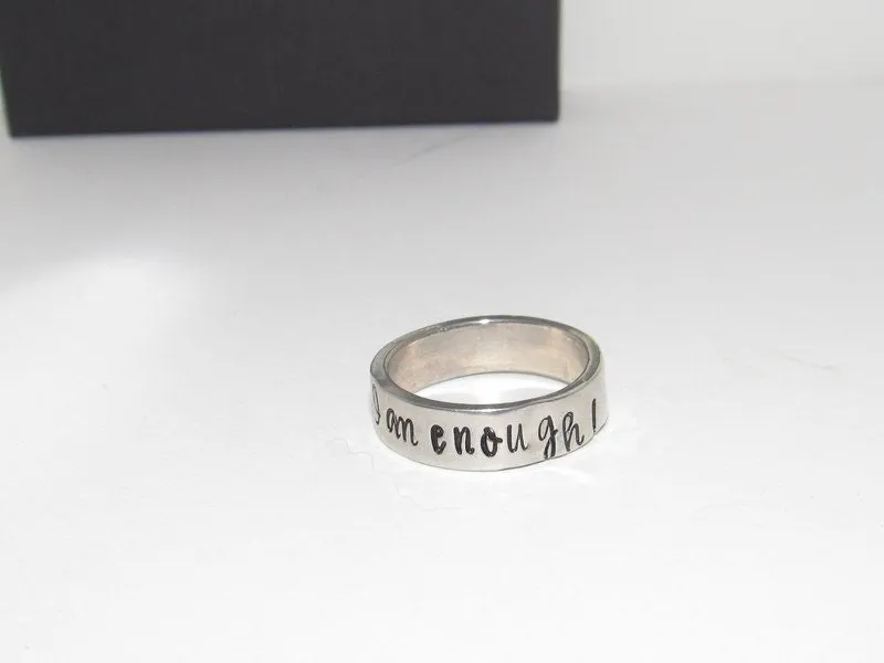 Personalized pewter stacking ring, initial ring for mom, kids name ring, custom hand stamped jewelry , handstamped jewelry