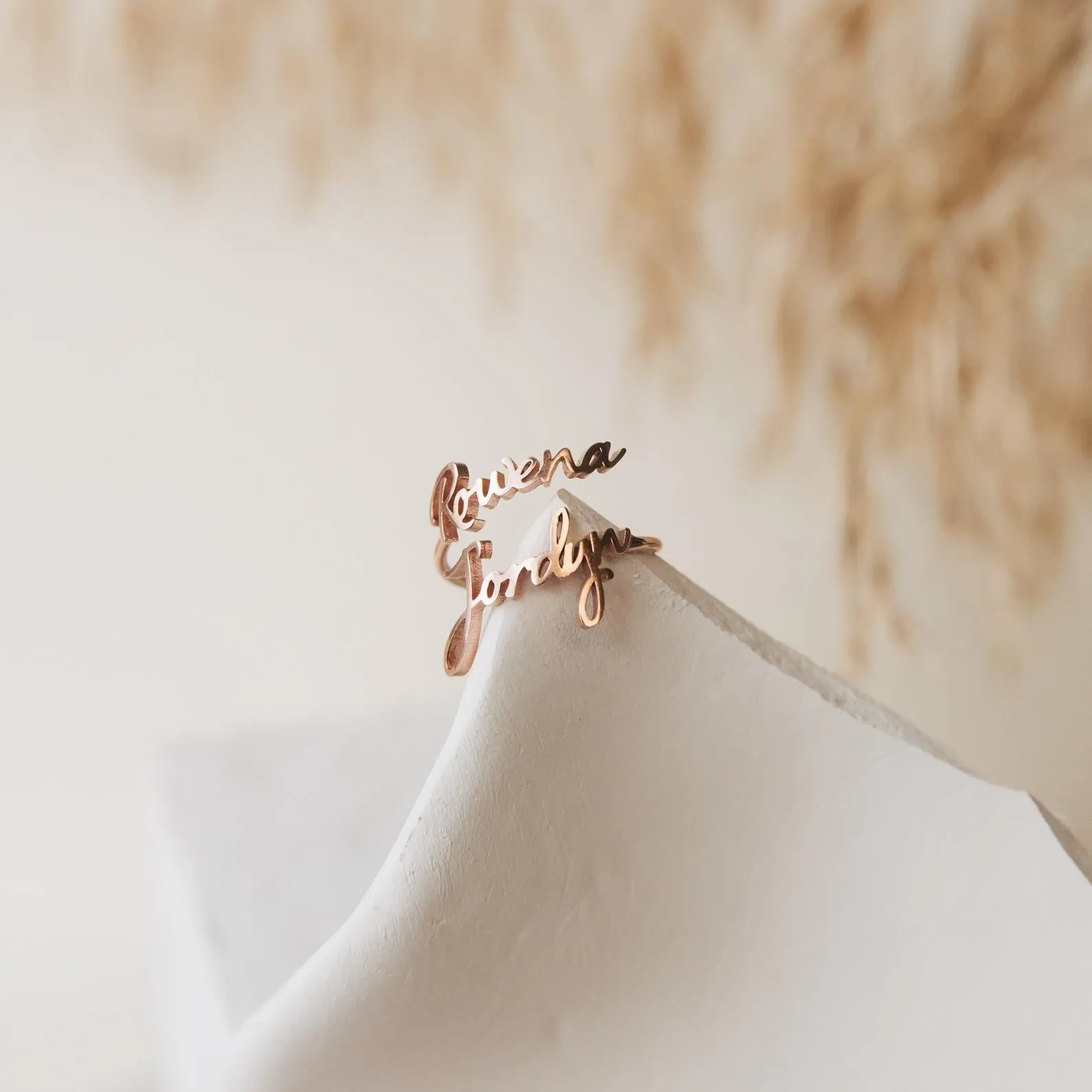 Personalized Signature Style Double Name Rings