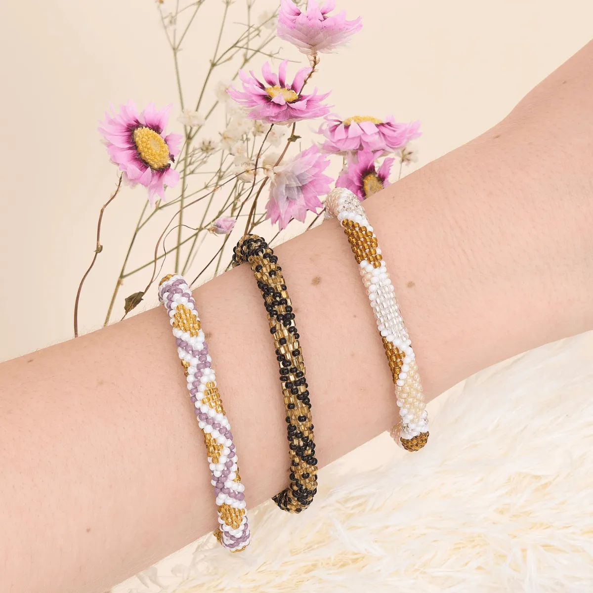 Perwinkle and Honey | Himalayan Glass Bead Bracelet
