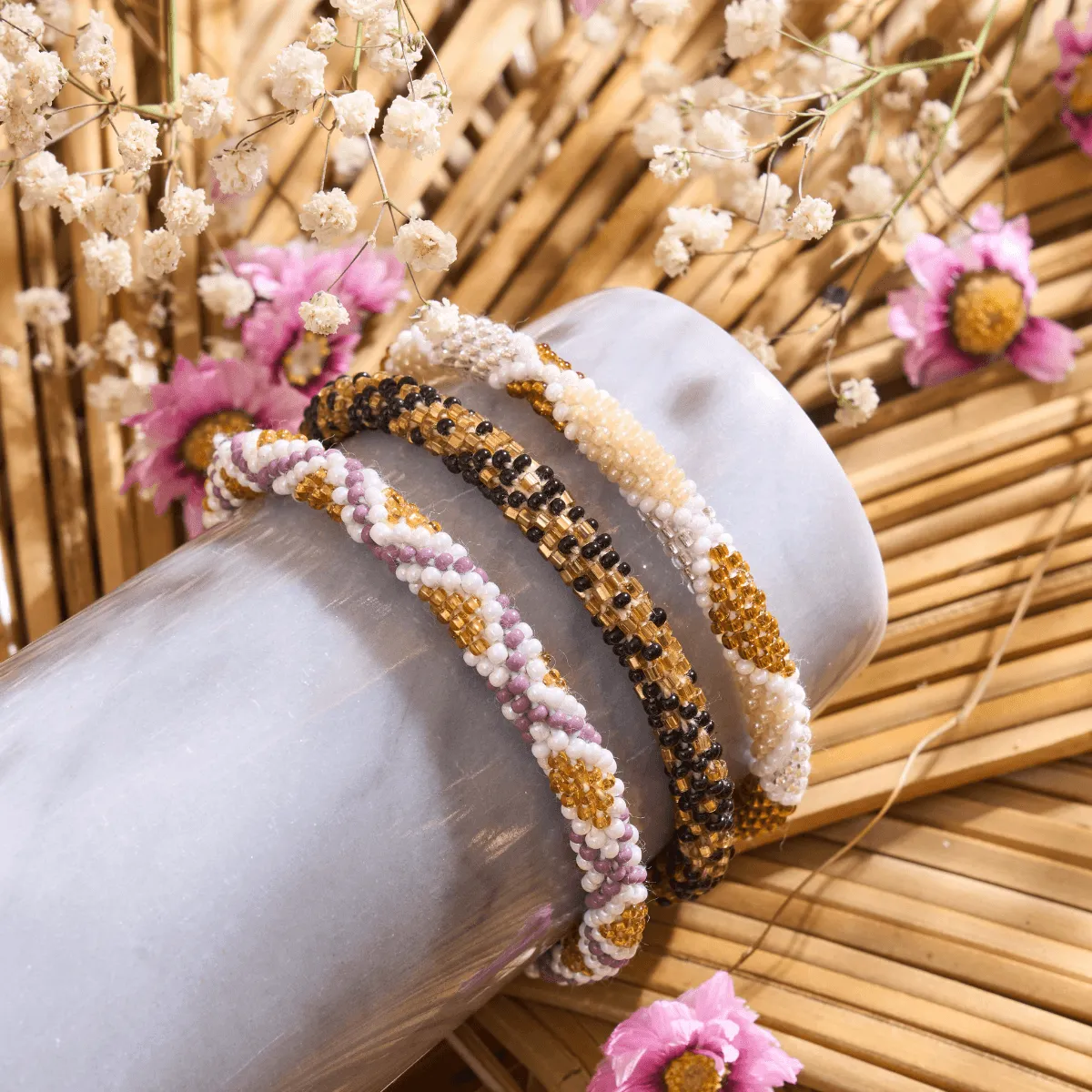 Perwinkle and Honey | Himalayan Glass Bead Bracelet