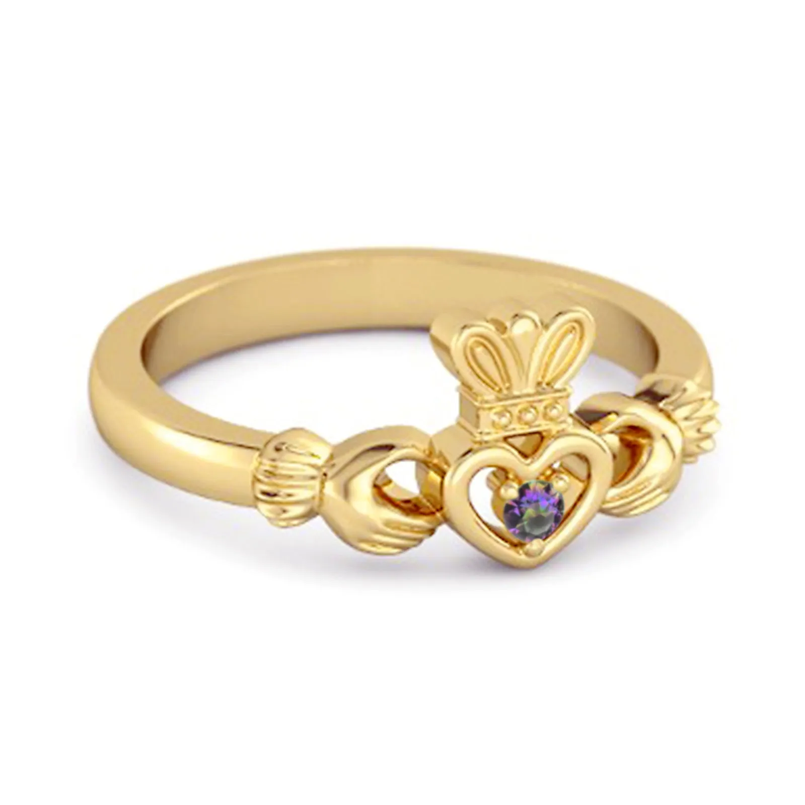 Petite Claddagh 0.10 Ctw Mystic Topaz 925 Sterling Silver Crown Ring