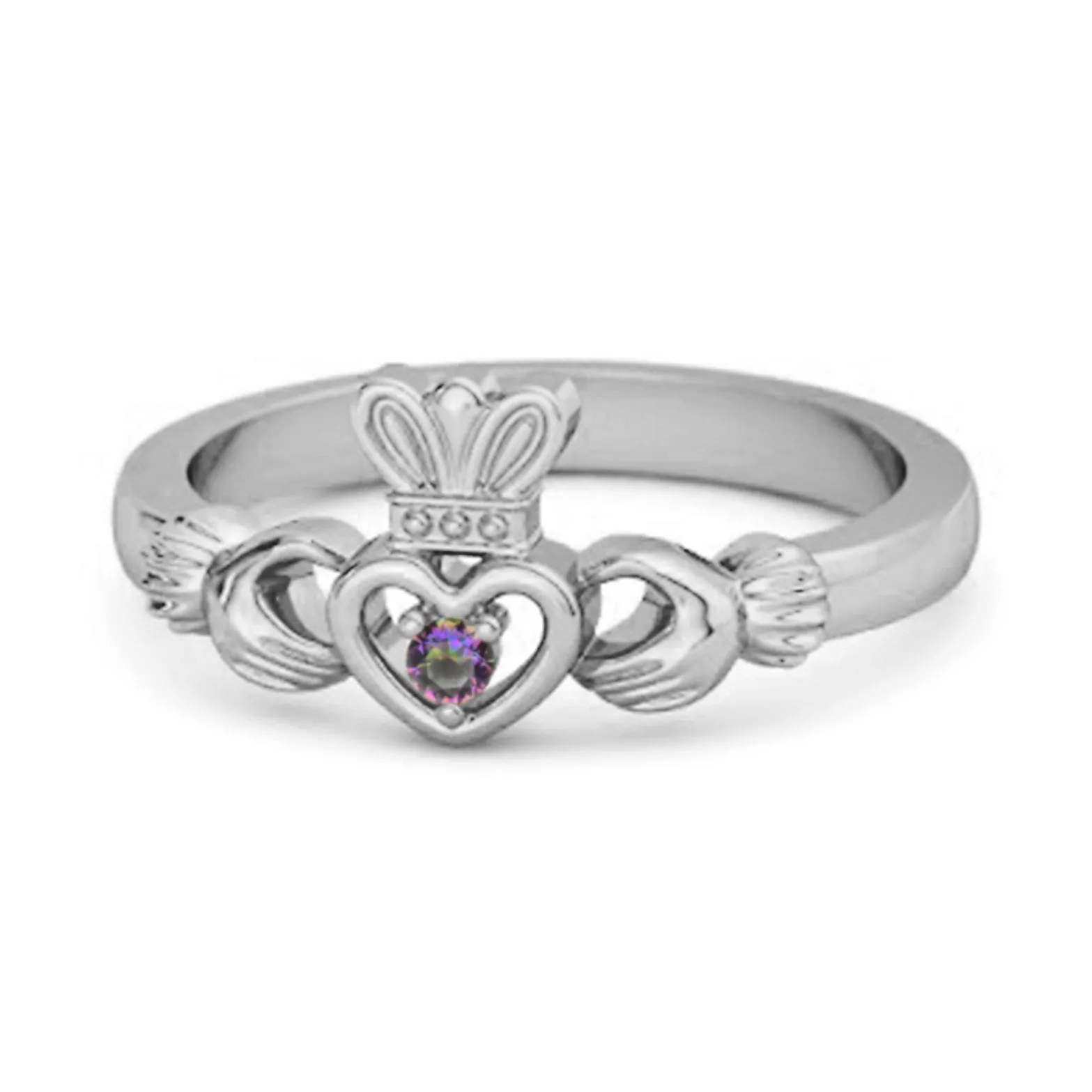 Petite Claddagh 0.10 Ctw Mystic Topaz 925 Sterling Silver Crown Ring