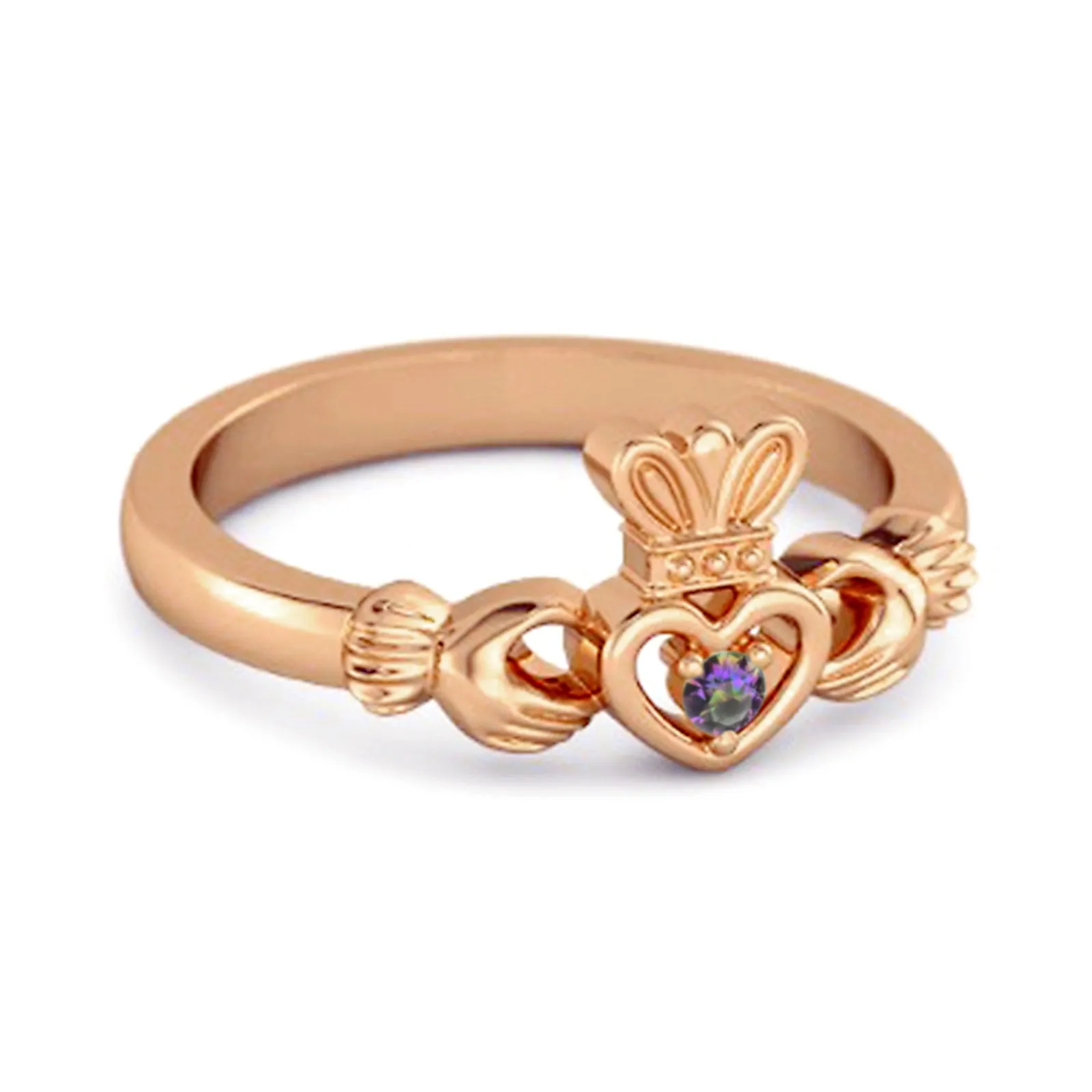 Petite Claddagh 0.10 Ctw Mystic Topaz 925 Sterling Silver Crown Ring