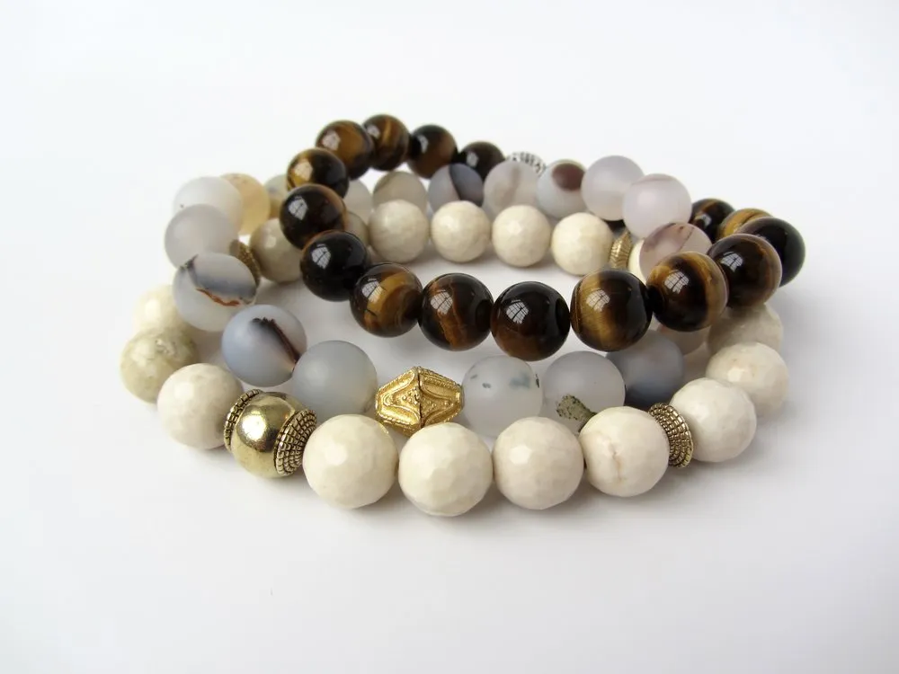 Petrified Wood Agate Mens Bracelet