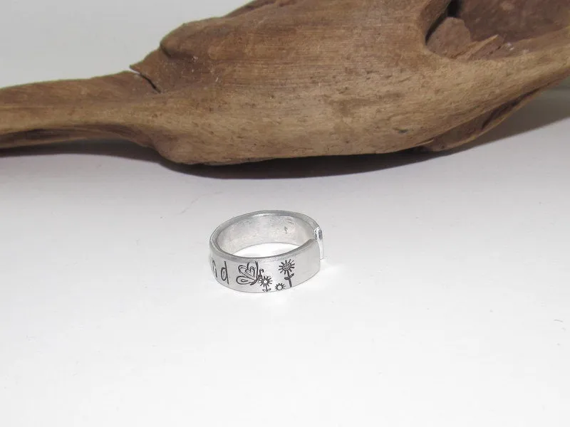 Pick your own word ring customized, word of the year ring, Personalized Silver Hand Stamped Ring, Aluminum Hand Stamped Ring