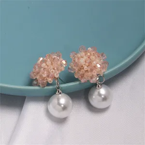 Pink Acrylic & Pearl Silver-Plated Bead Cluster Drop Earrings