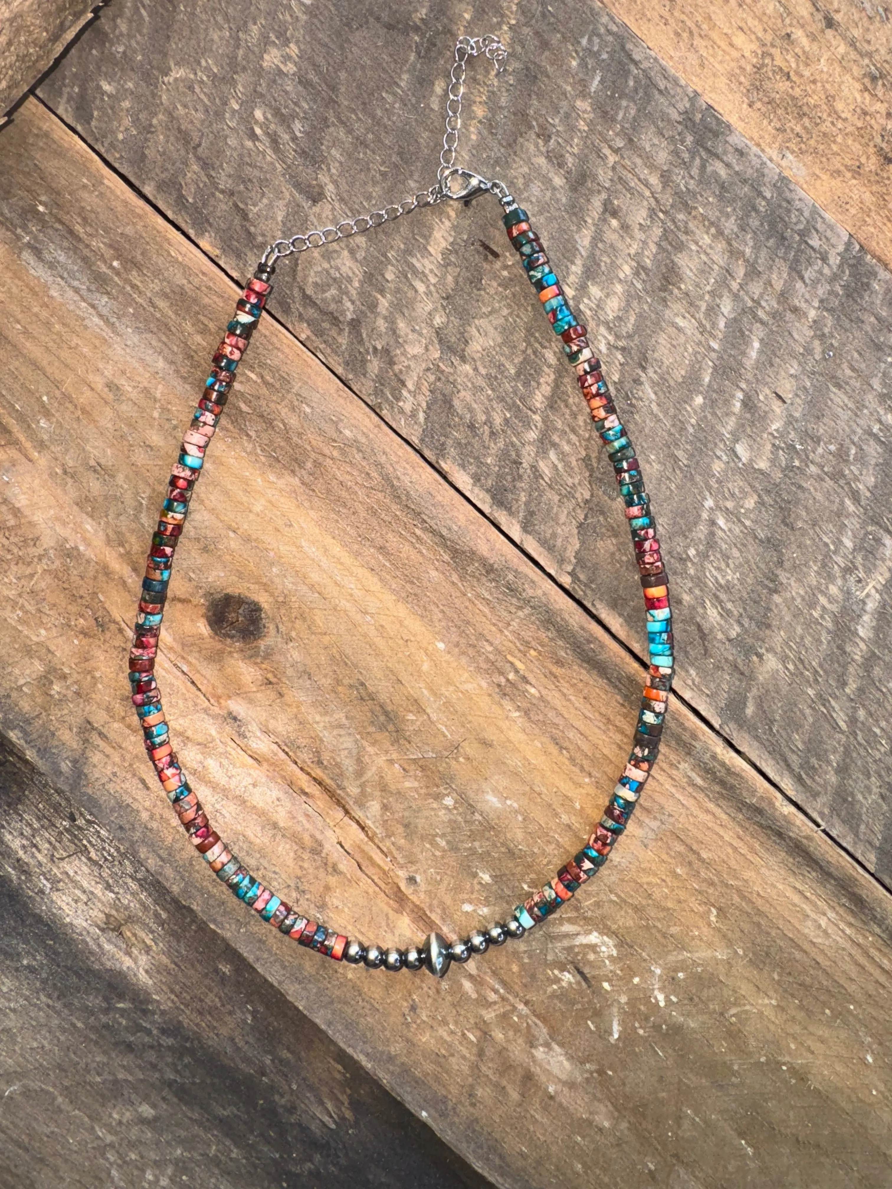 Pink & Blue Sediment Heishi W/ SS Pearls Choker