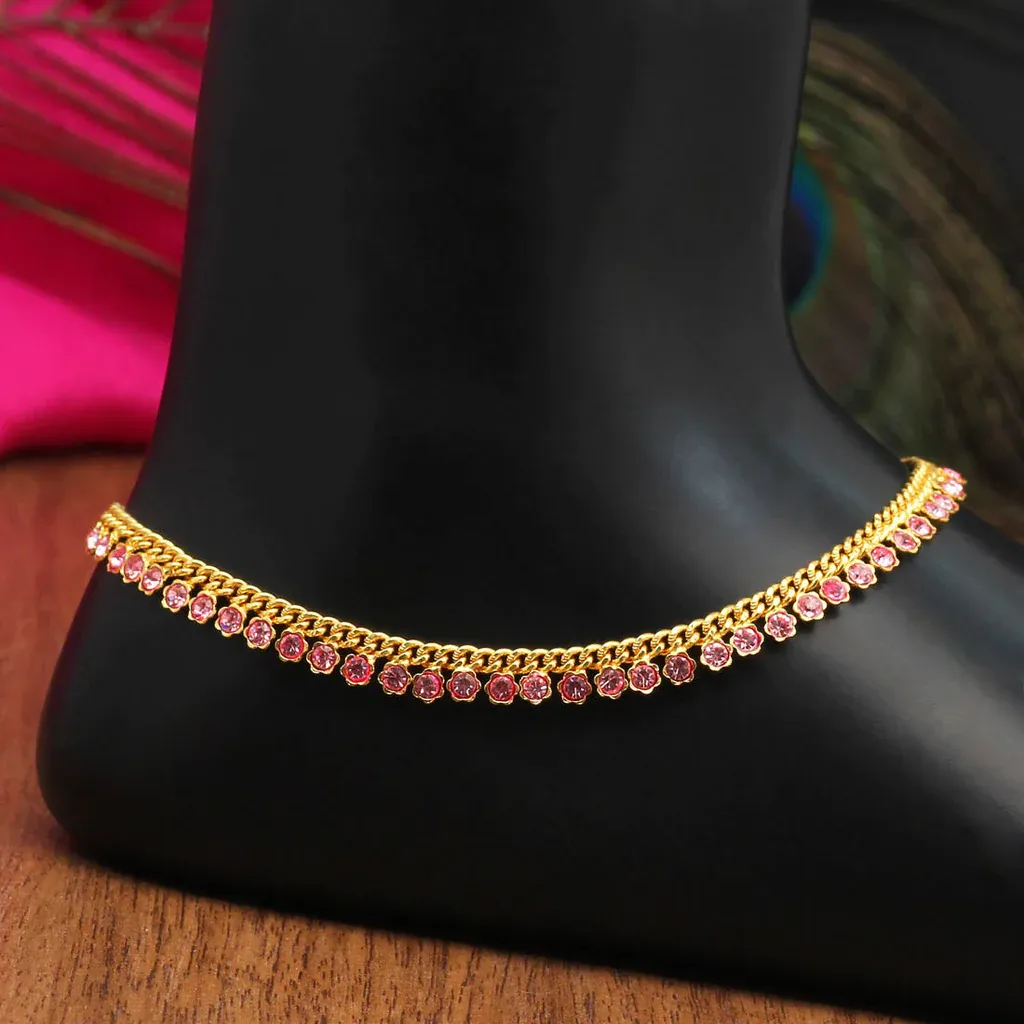 Pink Color Rhinestone Anklets