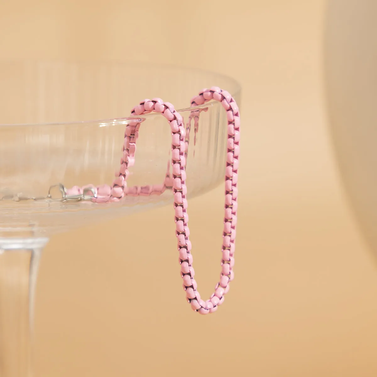 Pink Enamel & Silver-Plated Box-Chain Anklet