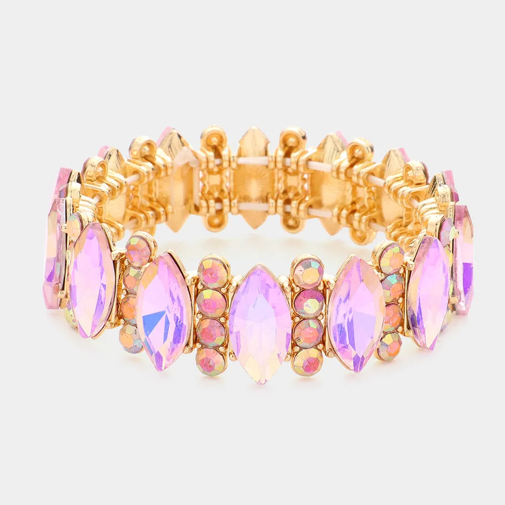 Pink Marquise Stone Accented Stretch Pageant Bracelet  | Prom Bracelet | 588251