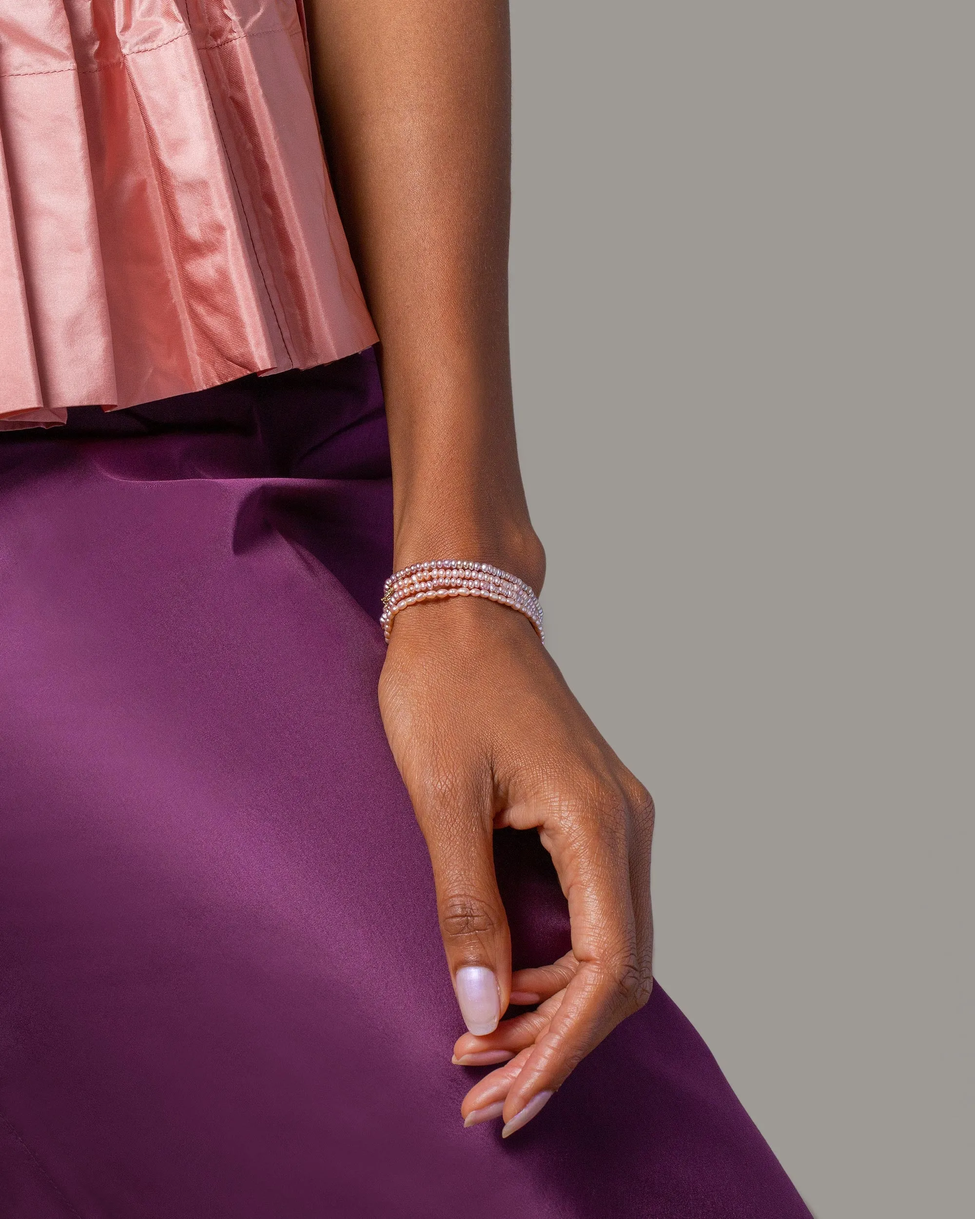 Pink Peony Oval Seed Pearl Bracelet