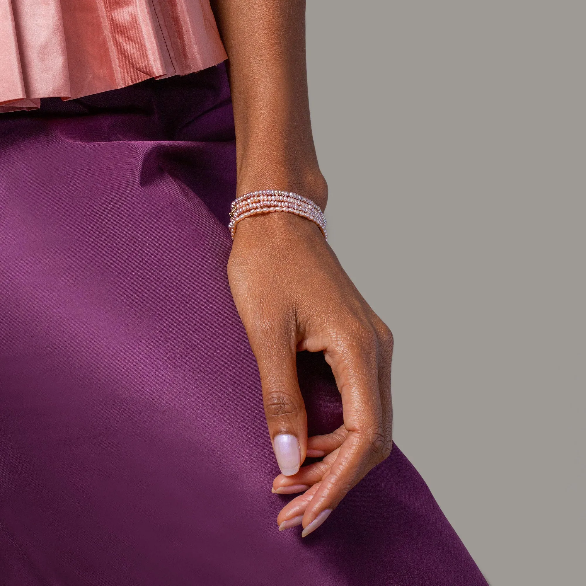 Pink Peony Oval Seed Pearl Bracelet