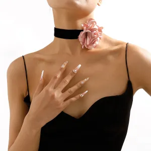 Pink Polyster & Silver-Plated Rose Choker Necklace