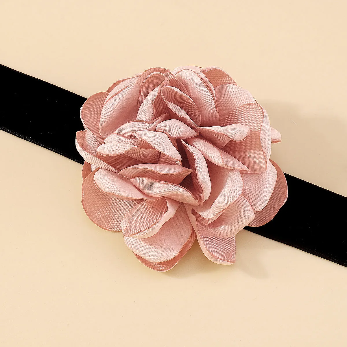 Pink Polyster & Silver-Plated Rose Choker Necklace