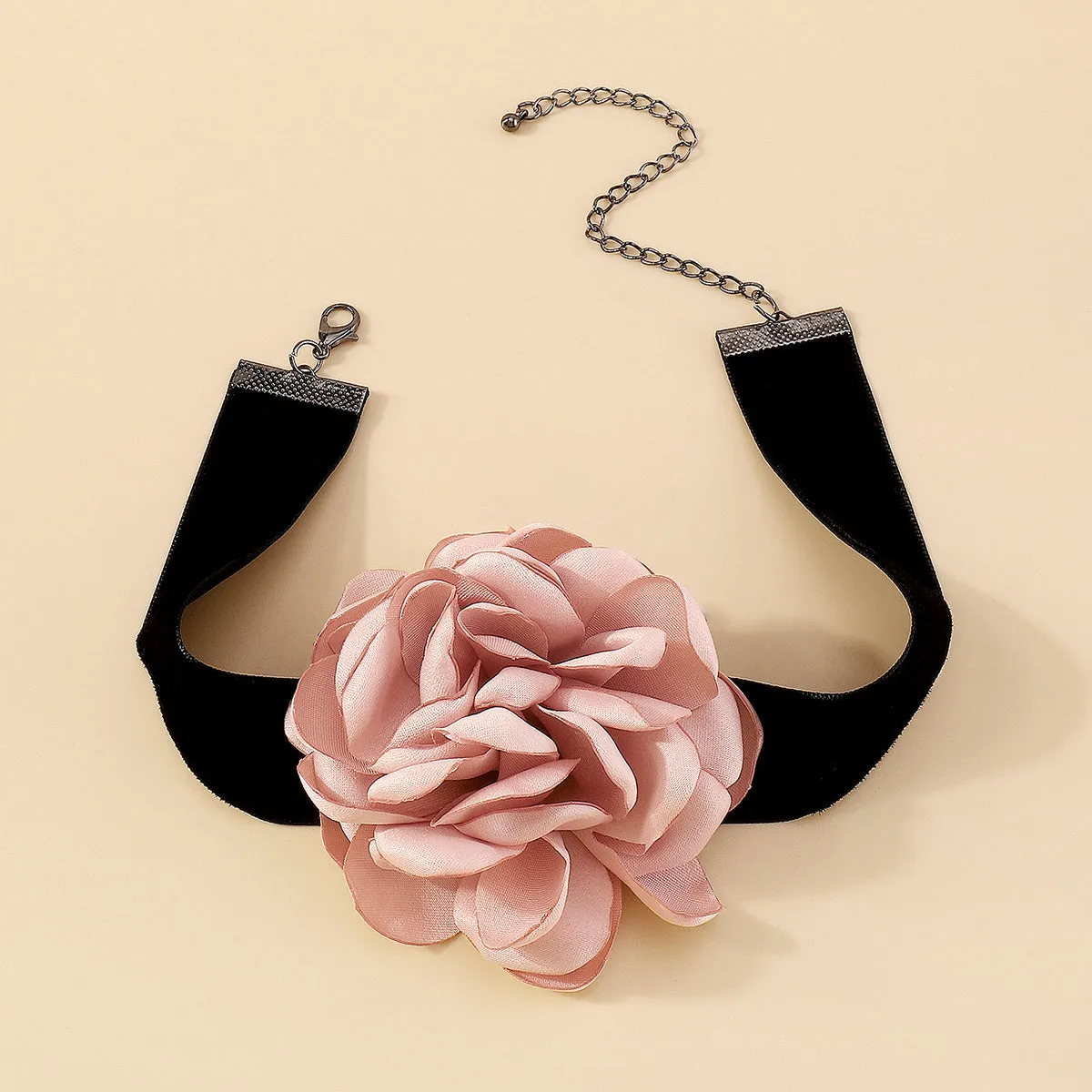 Pink Polyster & Silver-Plated Rose Choker Necklace
