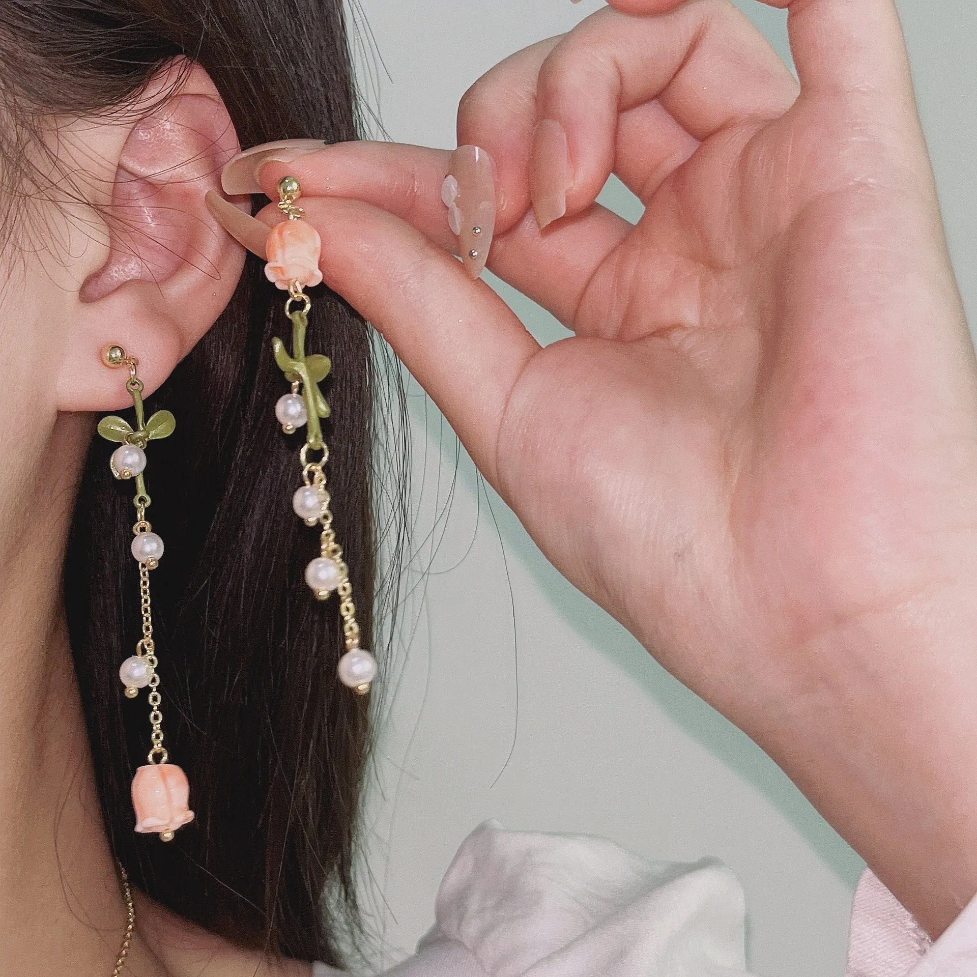 Pink Tulip Floral Earrings And Necklace Jewelry Set