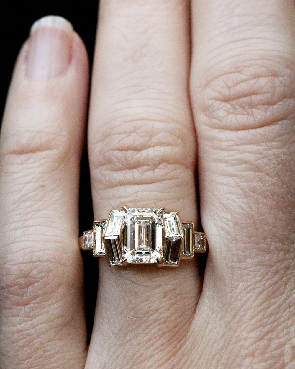 Pitched Baguette and Emerald Cut Diamond Ring