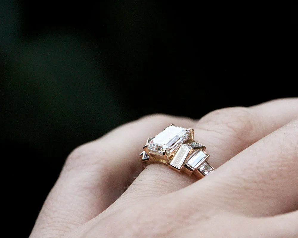 Pitched Baguette and Emerald Cut Diamond Ring