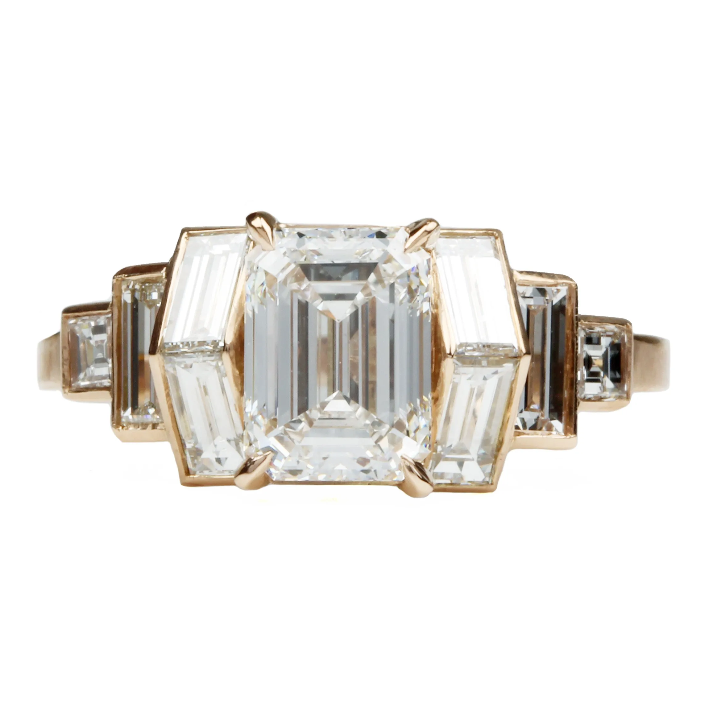 Pitched Baguette and Emerald Cut Diamond Ring