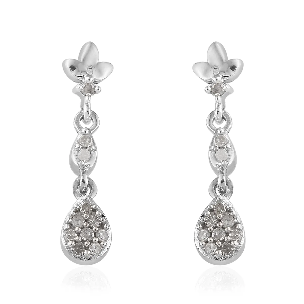 Platinum over Sterling Silver White Diamond Drop Dangle Earrings TDiaWt .15 cts