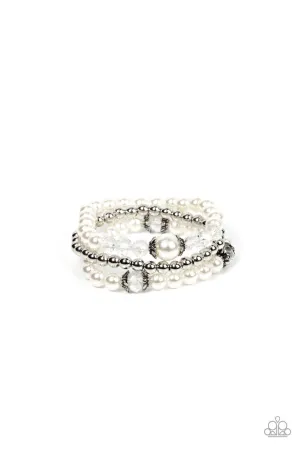 Positively Polished White Paparazzi Pearl Stretchy Bracelet
