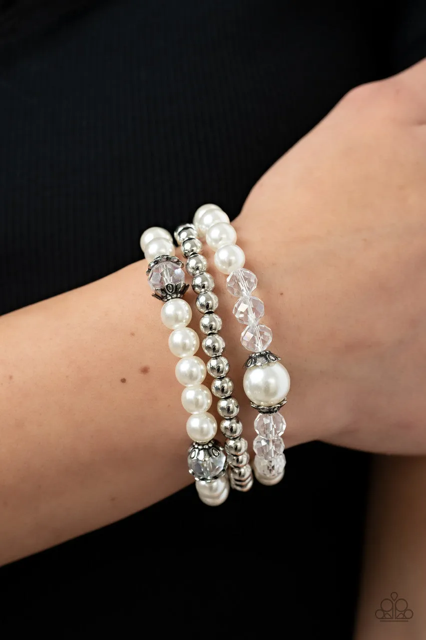 Positively Polished White Paparazzi Pearl Stretchy Bracelet