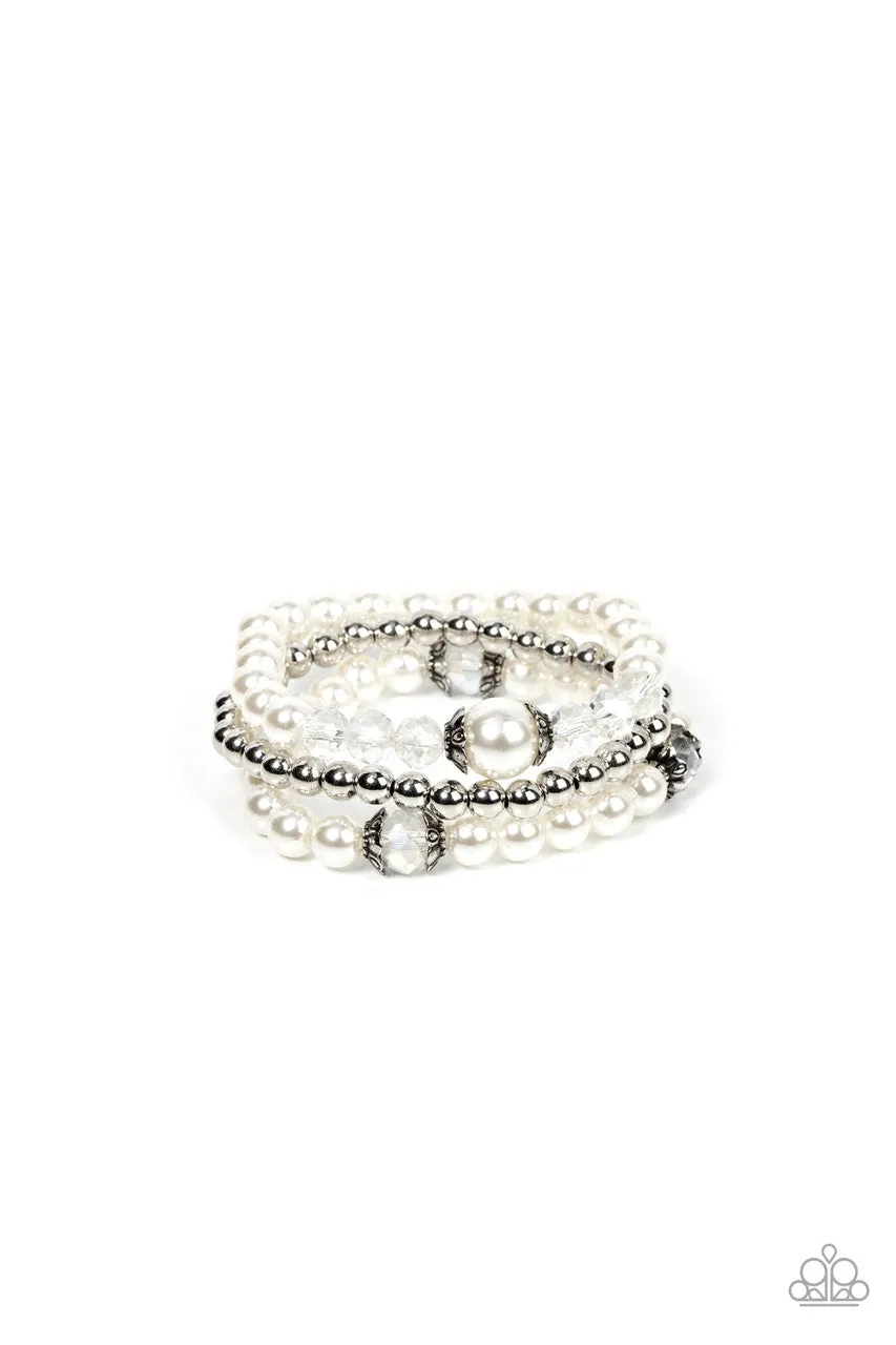 Positively Polished White Paparazzi Pearl Stretchy Bracelet