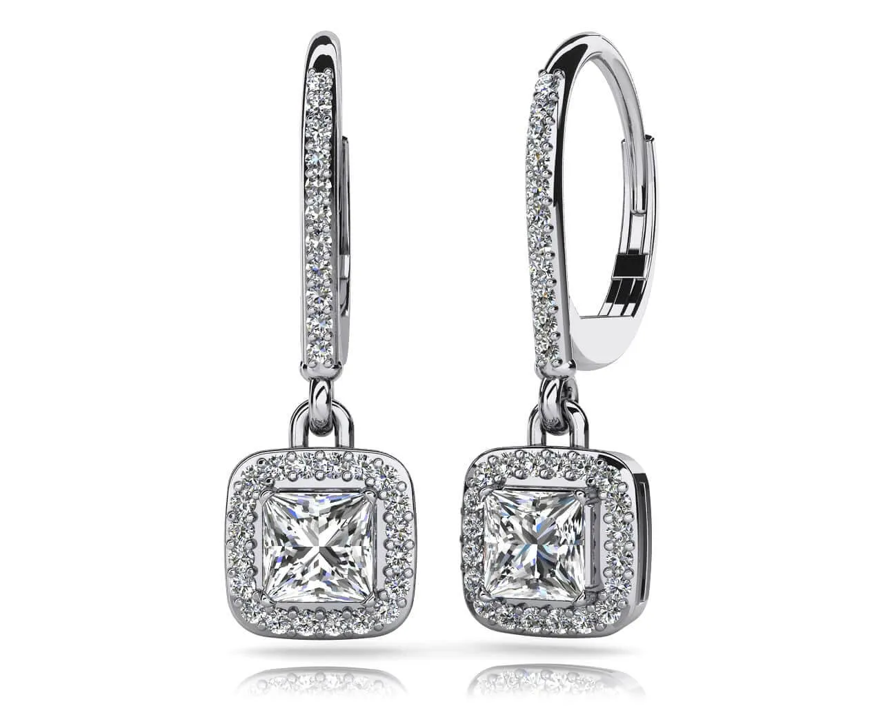 Princess Cut Diamond Allure Diamond Earrings with 1.09 ct. (2X0.40 ct. center diamonds)