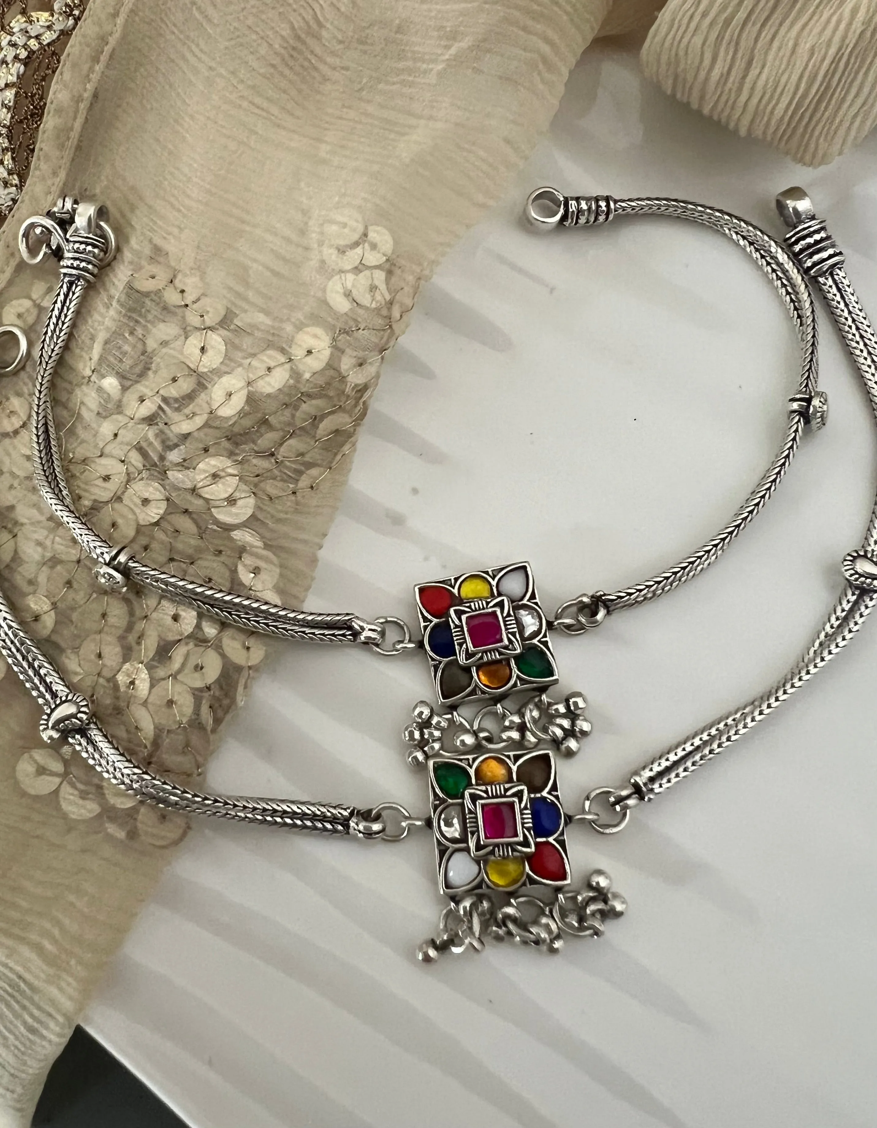 Pure 925 Silver Anklets- Set of 2