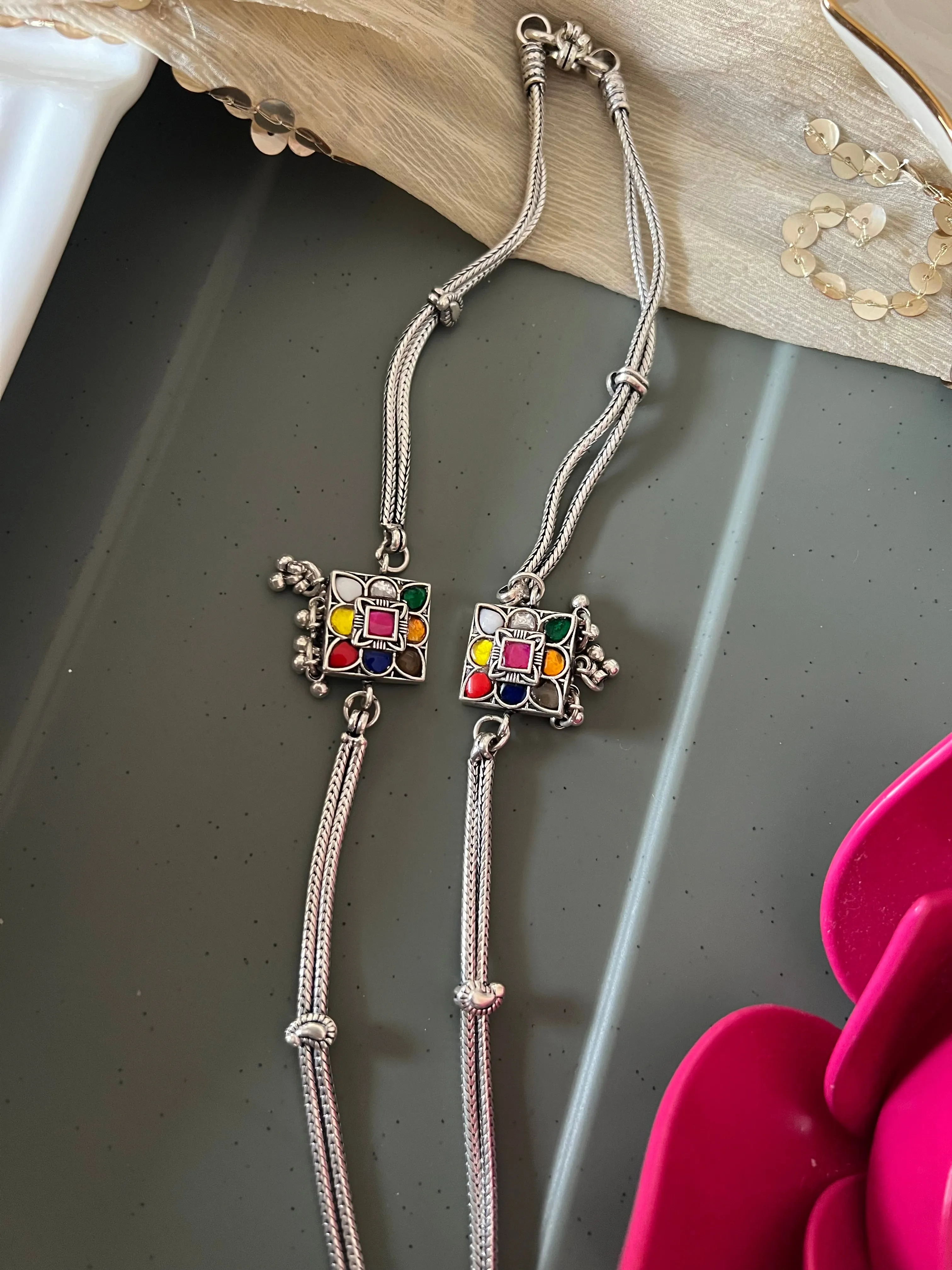 Pure 925 Silver Anklets- Set of 2