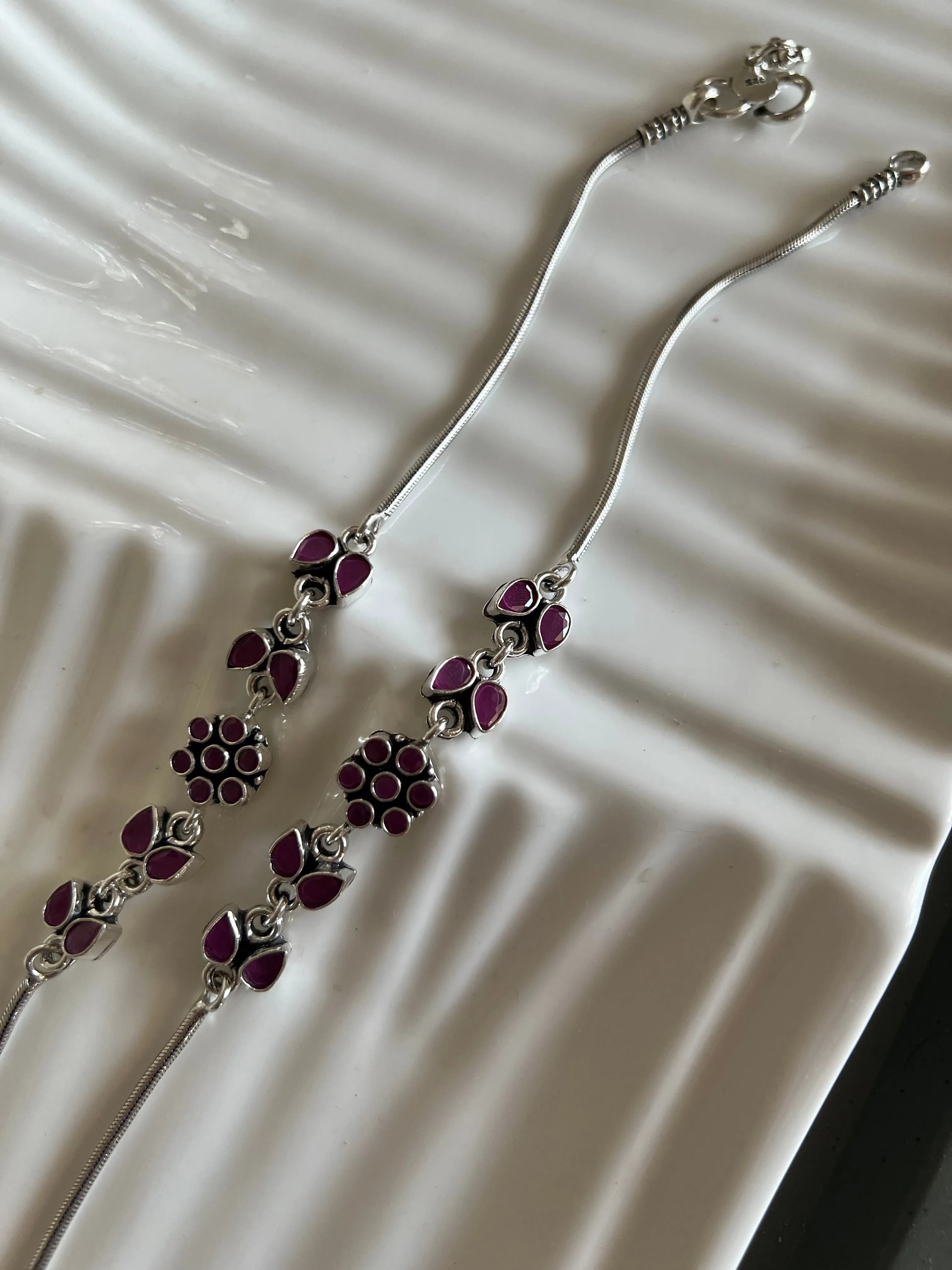 Pure 925 Silver Anklets- Set of 2