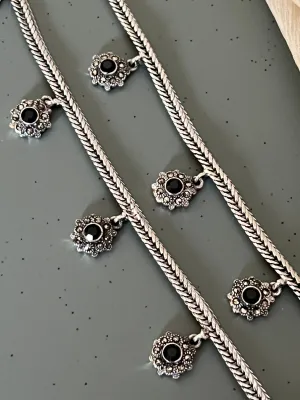 Pure 925 Silver Anklets- Set of 2