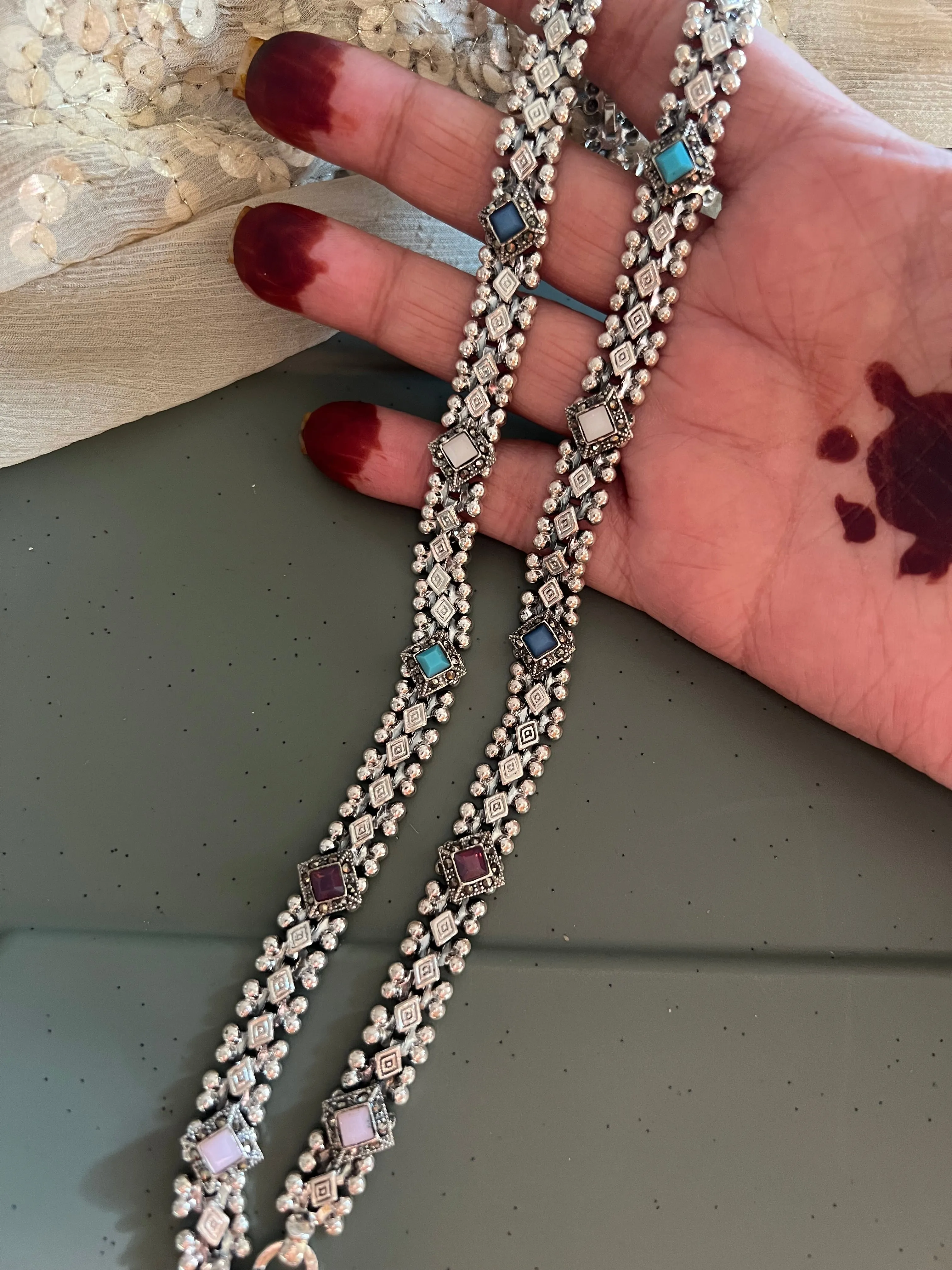 Pure 925 Silver Marcasite Anklets- Set of 2