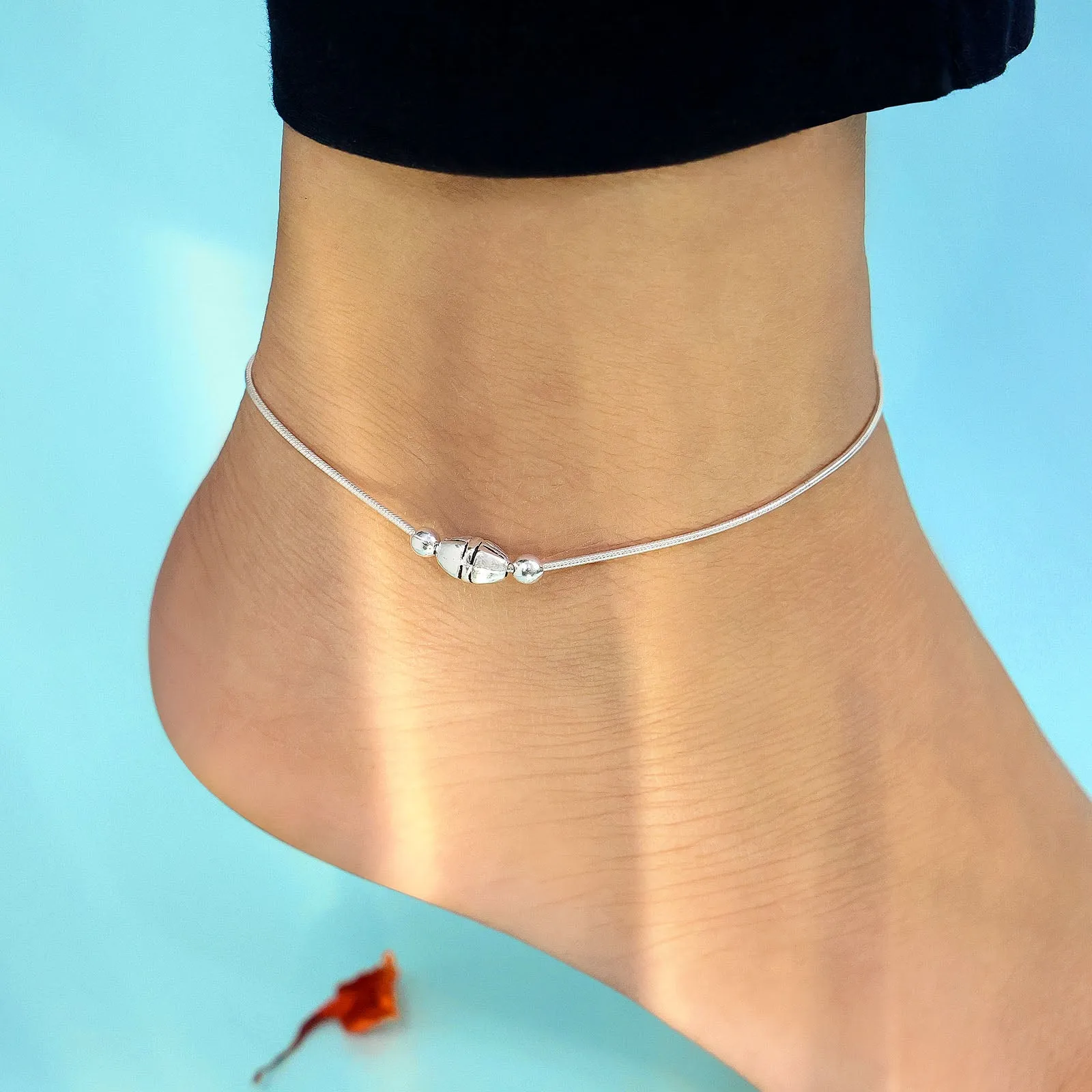 Pure 925 Sterling Silver Motif Ball Silver Anklets
