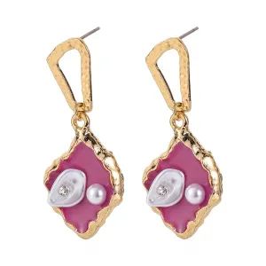Purple Enamel & Pearl Cubic Zirconia-Accent Drop Earrings