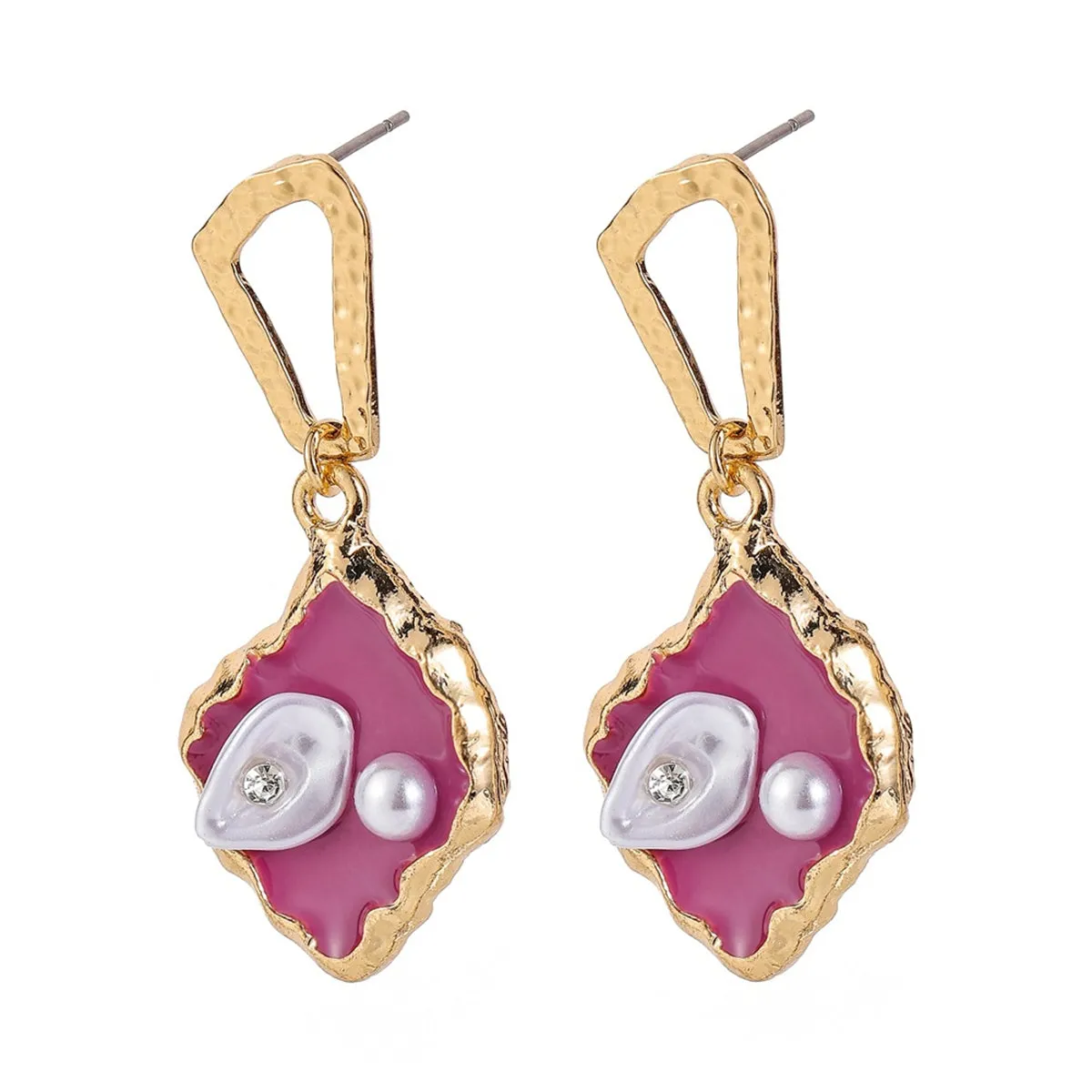 Purple Enamel & Pearl Cubic Zirconia-Accent Drop Earrings