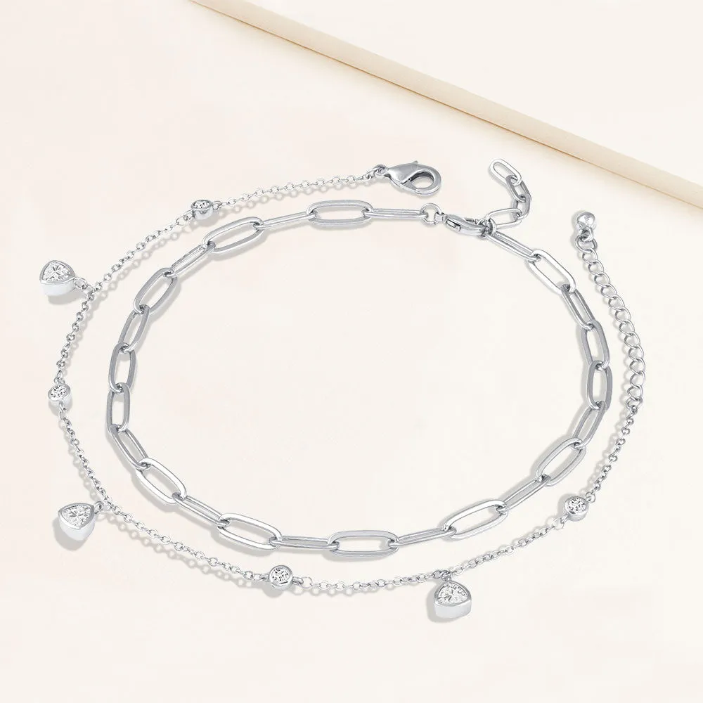 "Scarlett Duo" 2.3CTW Set of Two Charms & Clip Chain Anklets