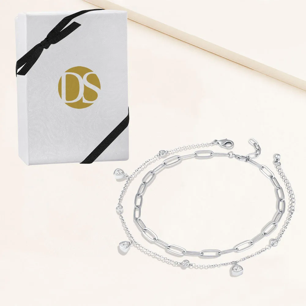 "Scarlett Duo" 2.3CTW Set of Two Charms & Clip Chain Anklets