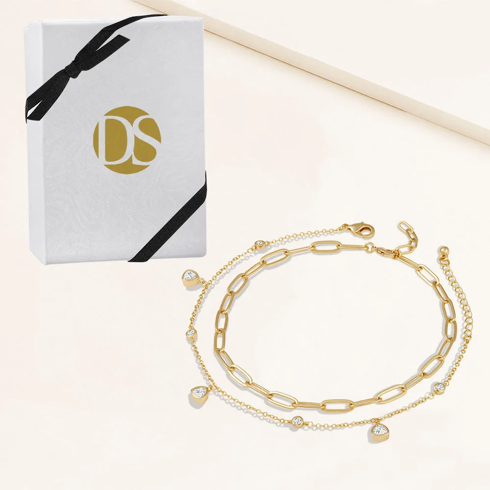 "Scarlett Duo" 2.3CTW Set of Two Charms & Clip Chain Anklets