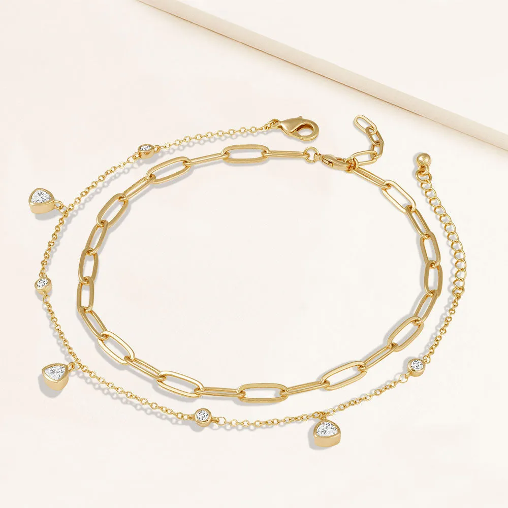 "Scarlett Duo" 2.3CTW Set of Two Charms & Clip Chain Anklets