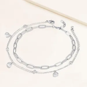"Scarlett Duo" 2.3CTW Set of Two Charms & Clip Chain Anklets
