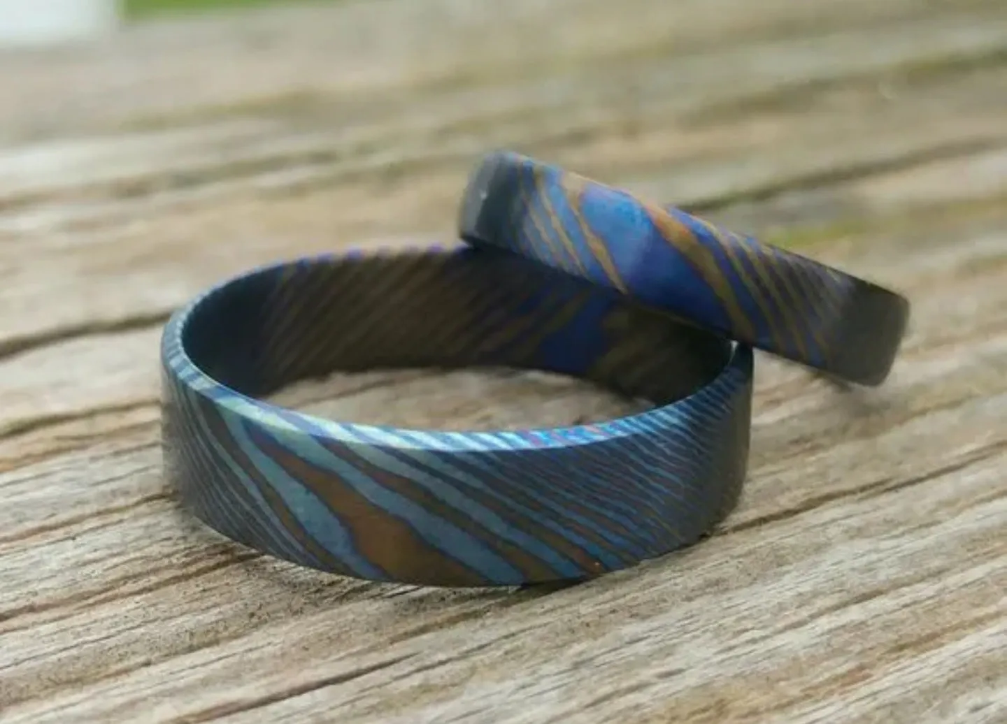 "Titanium is Forever" Pure Titanium Damascus Wedding Ring set