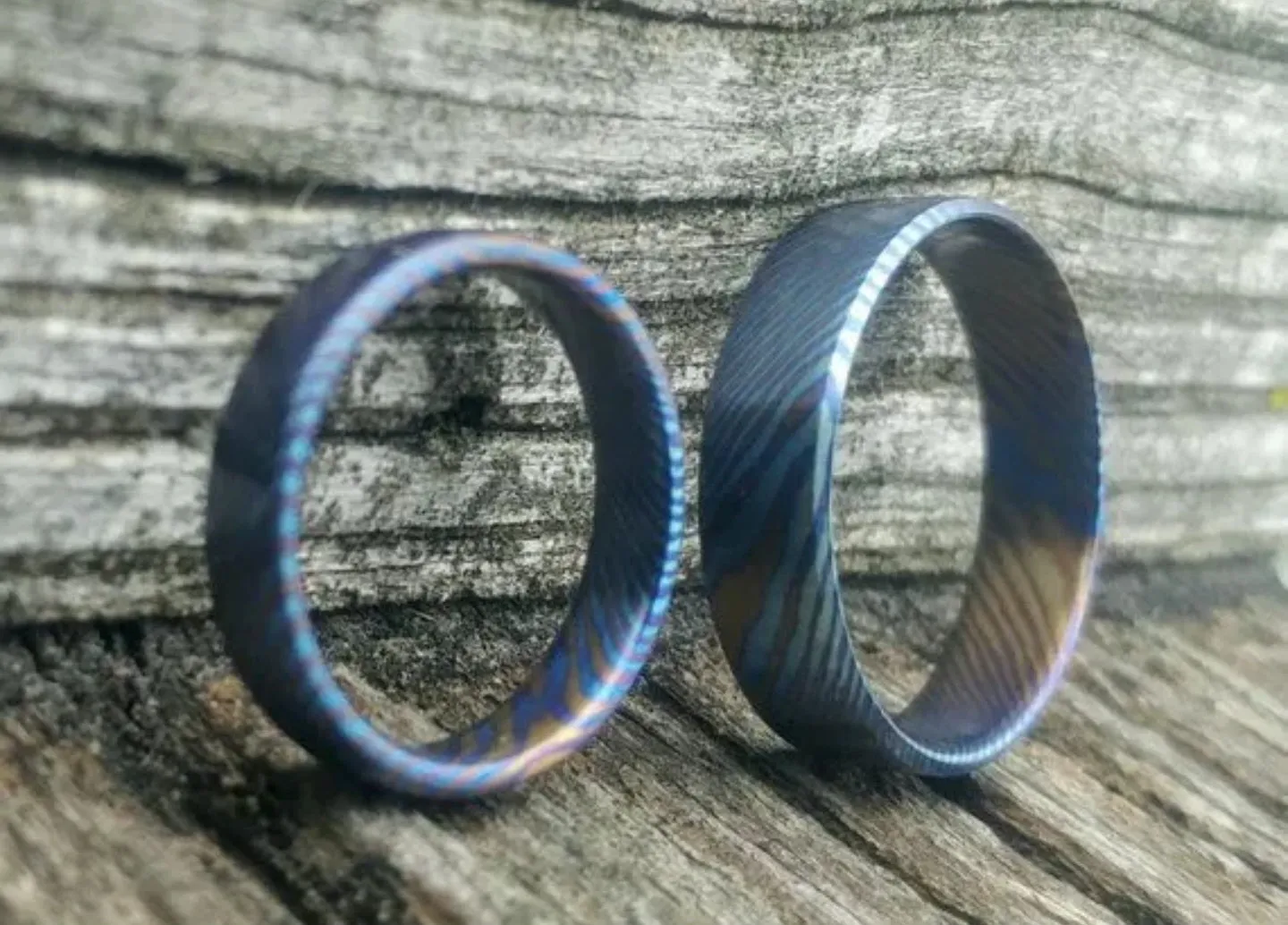 "Titanium is Forever" Pure Titanium Damascus Wedding Ring set