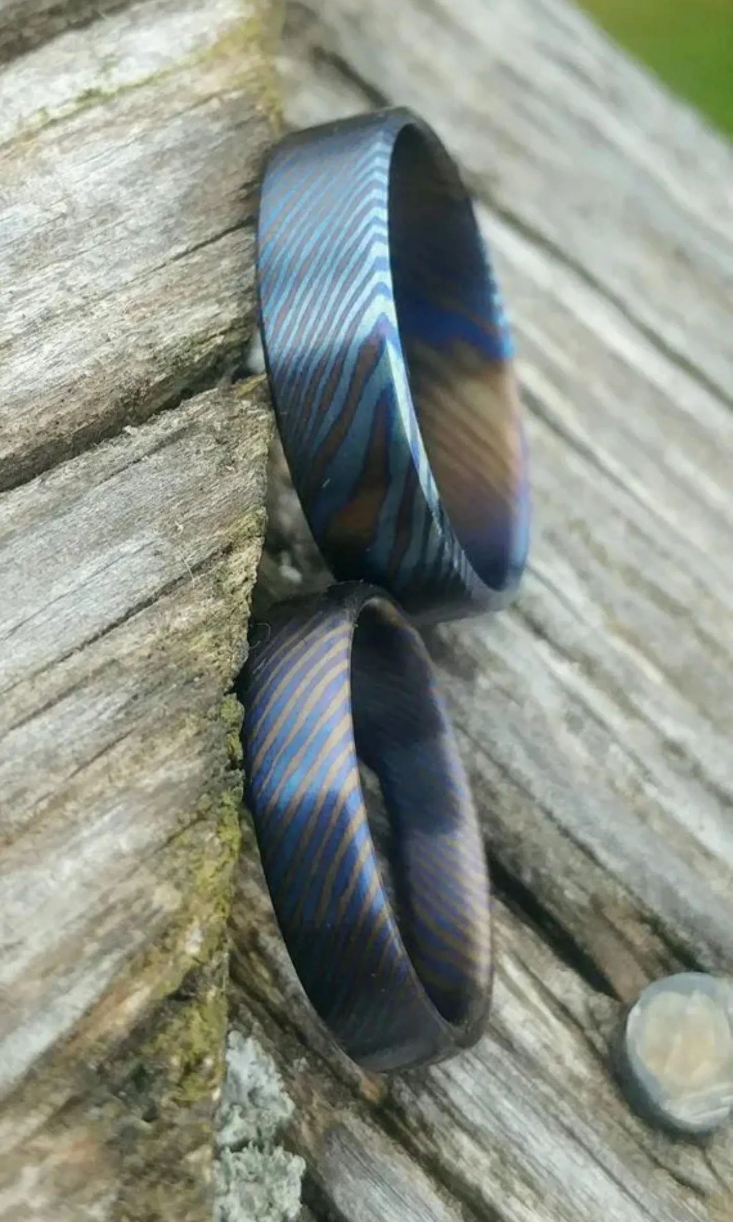 "Titanium is Forever" Pure Titanium Damascus Wedding Ring set