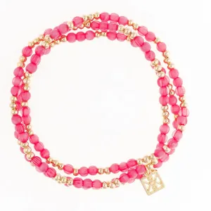Rachel Beaded Stretch Bracelet in Hot Pink