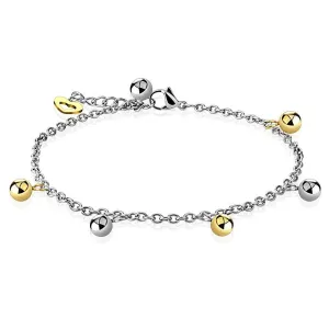 Radiant Stainless Steel 9"-10" Silver and Gold Bead and Heart Anklet